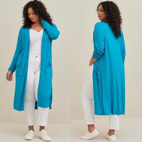 torrid Sweaters - 🚨NEW TORRID Blue Super Soft Knit Longline Snap Cardigan Sweater Size Large/12